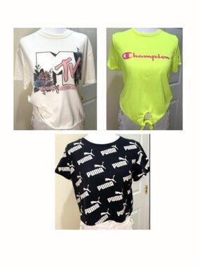 3 Women T-Shirts Puma/Champion/MTV Size Medium Short Sleeves Excellent Condition